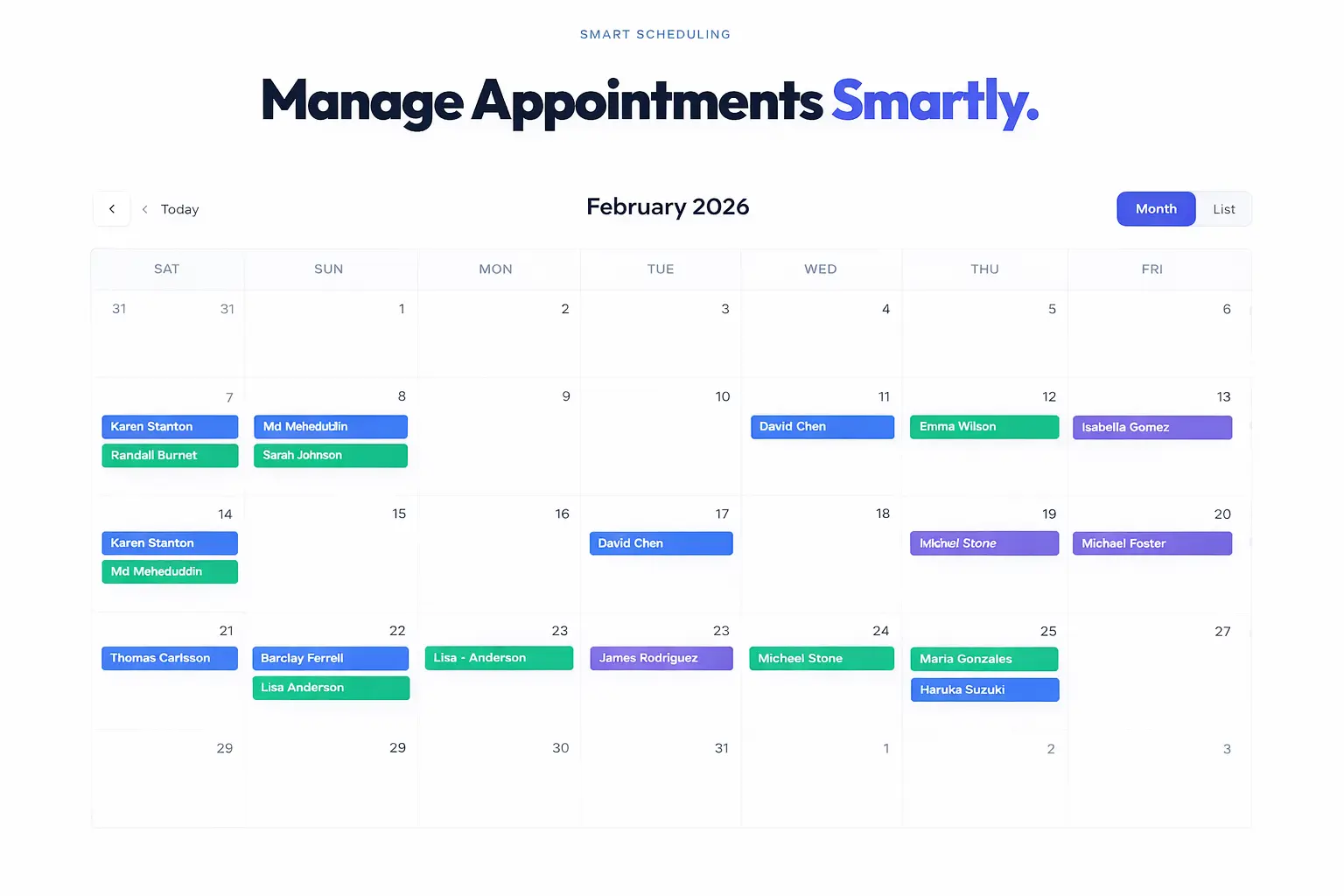 Smart Dental Appointment Calendar Interface